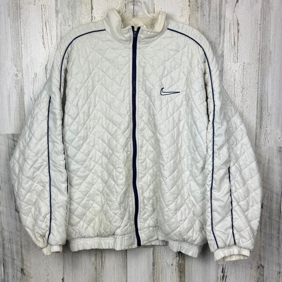 Nike Big Swoosh Quilted Full Zip White Windbreaker Jacket Size XL 16/18 90's - Picture 2 of 12